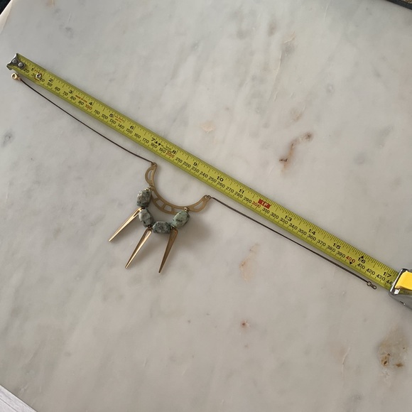 2/$40💎 Bold Gold Statement Necklace with Mint Dalmatian Jasper and Gold Spikes - Picture 9 of 10